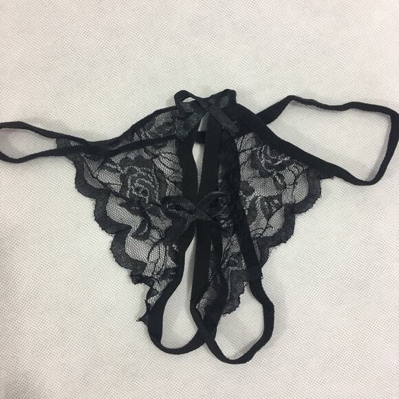 Lace Open Crotch G String Thong Black One Size - Picture 4 of 5